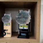 Foto de trofeos en forma de la isla de Gran Canaria para el rally Islas Canarias